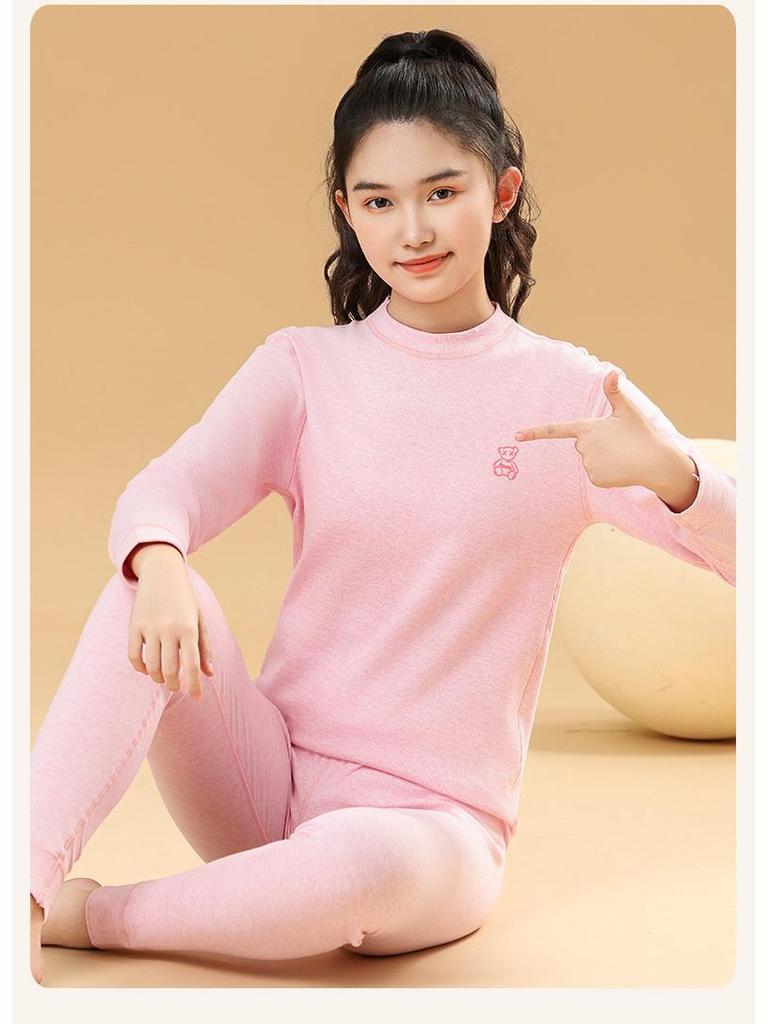 Children's Warm Autumn/Winter Underwear Set for Medium and Large Kids – Cozy Brushed Cotton Top & Trousers, Unisex, Thickened Two-Piece Set