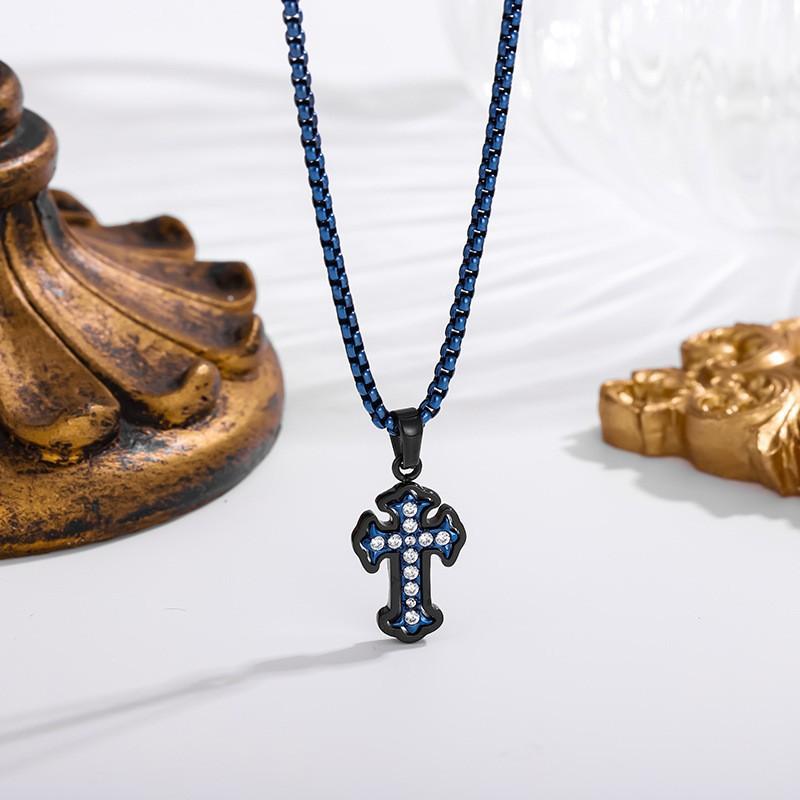 2026 Stone Cross Necklace Fashion Light Luxury Necklace Jewelry Premium Jewelry Full Diamond Men's Necklace