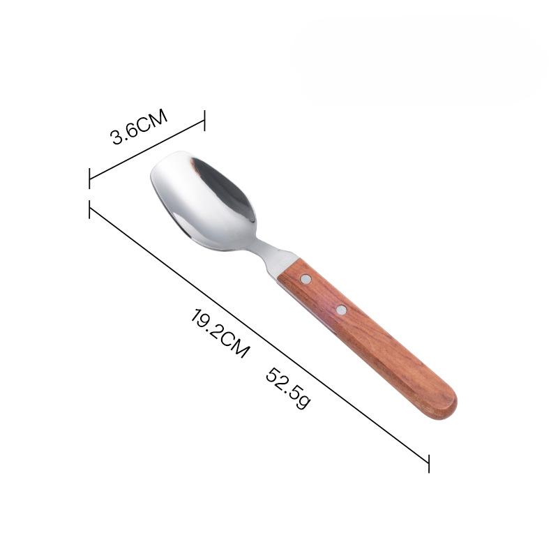 HANYANG – vaisselle à manche en bois, articles ménagers, petite cuillère à soupe en acier inoxydable 304, fourchette à Steak, cuillère à Dessert, vaisselle