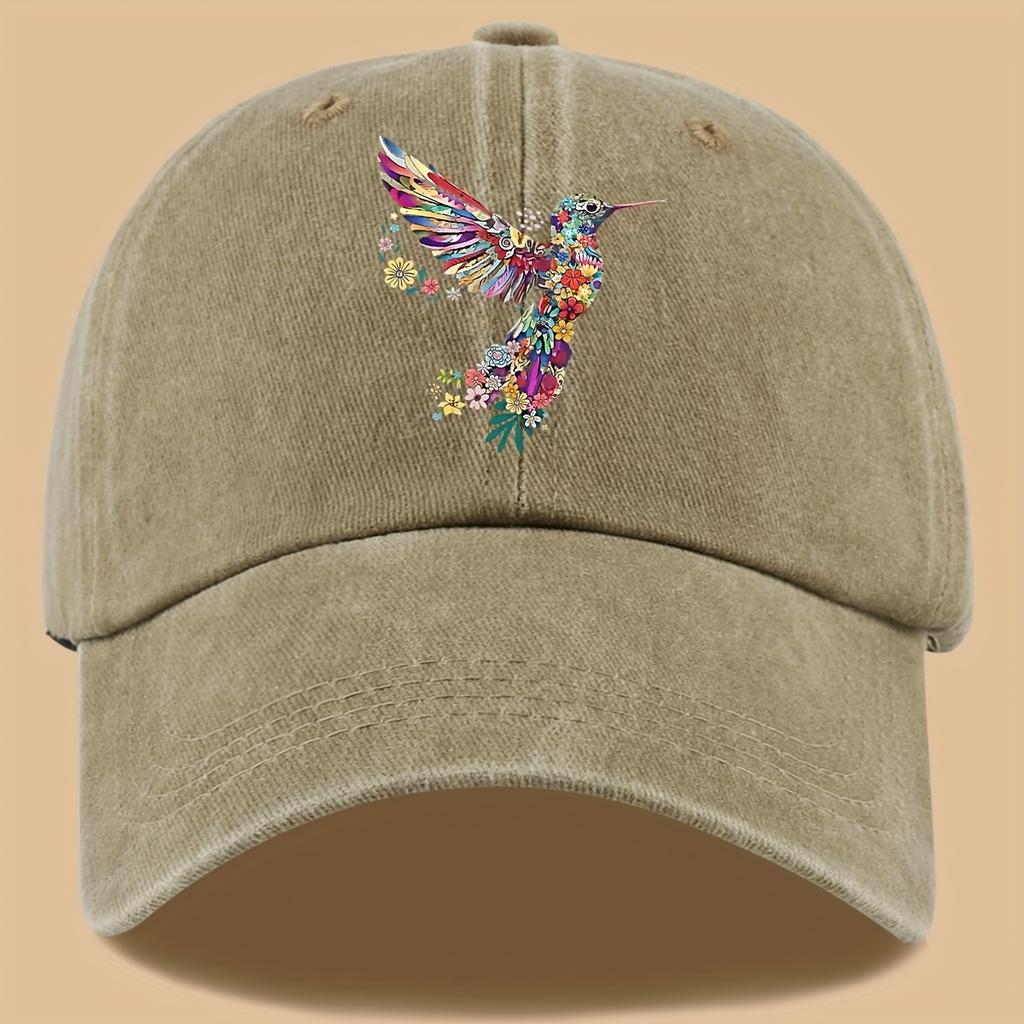1 Stück Mode-Kolibri und Blumendruck Outdoor-Baseballkappe Verstellbarer atmungsaktiver Sonnenhut Geeignet für Wandern Angeln