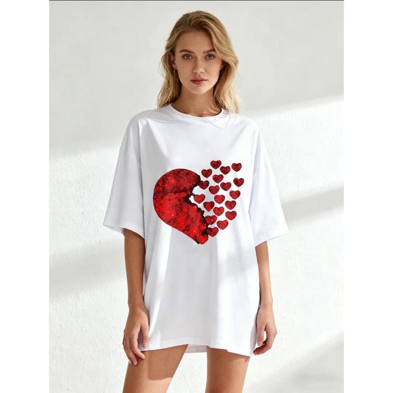 Women's Short-Sleeve T-Shirt with Red Sequin Broken Heart (Scattered Small Hearts) Print