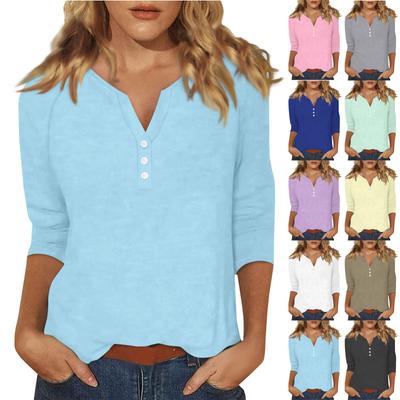 Damska koszulka T-shirt z nadrukiem Rękaw 3/4 Codzienny Weekend Moda Podstawowy Dekolt w kształcie litery V Regularny top