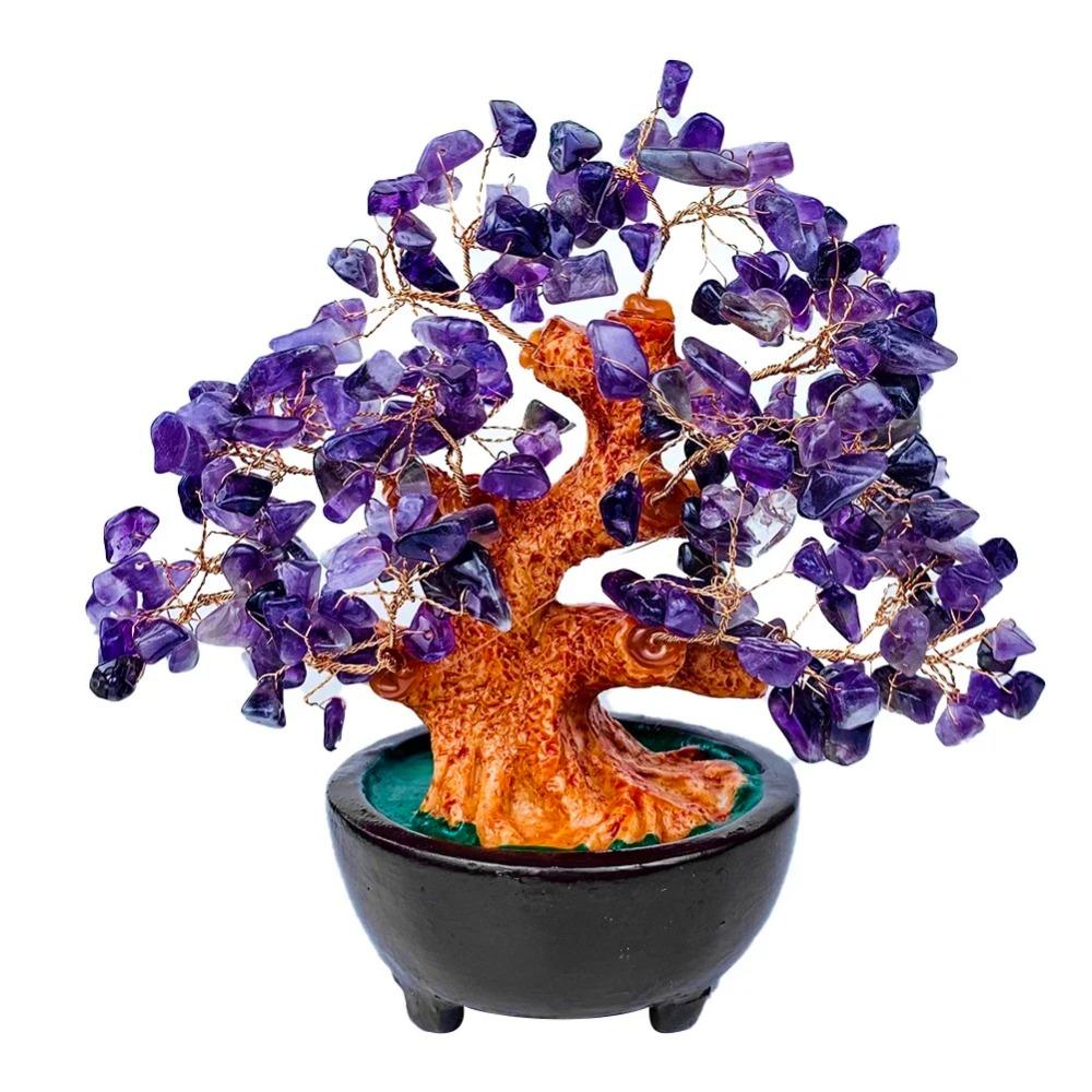 Natural Amethyst Powder Crystal Fortune Tree Office Desktop Ornaments Degaussing Meditation Healing Feng Shui Wedding Home Decor