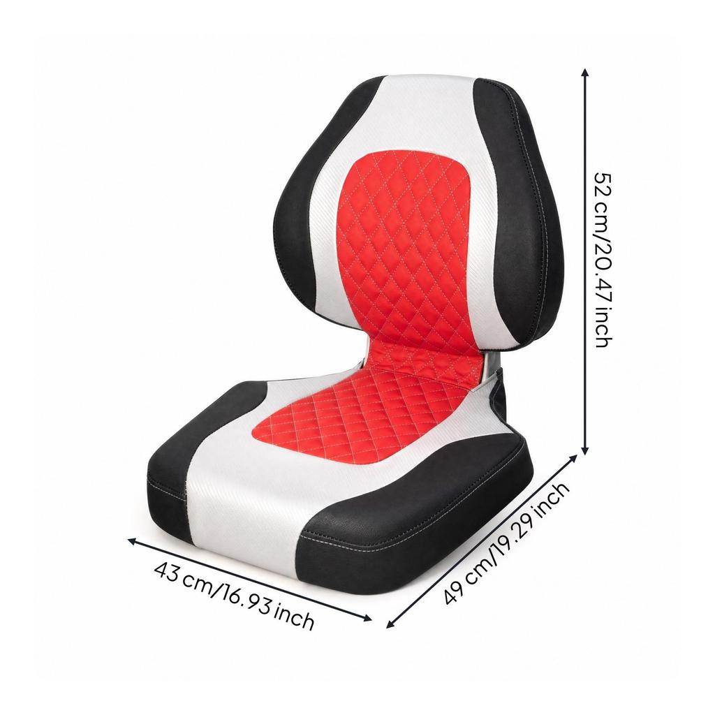 1 Piece Row Boat Seat Fold-down Fishing with Padded Cushion and Foldable Backrest for