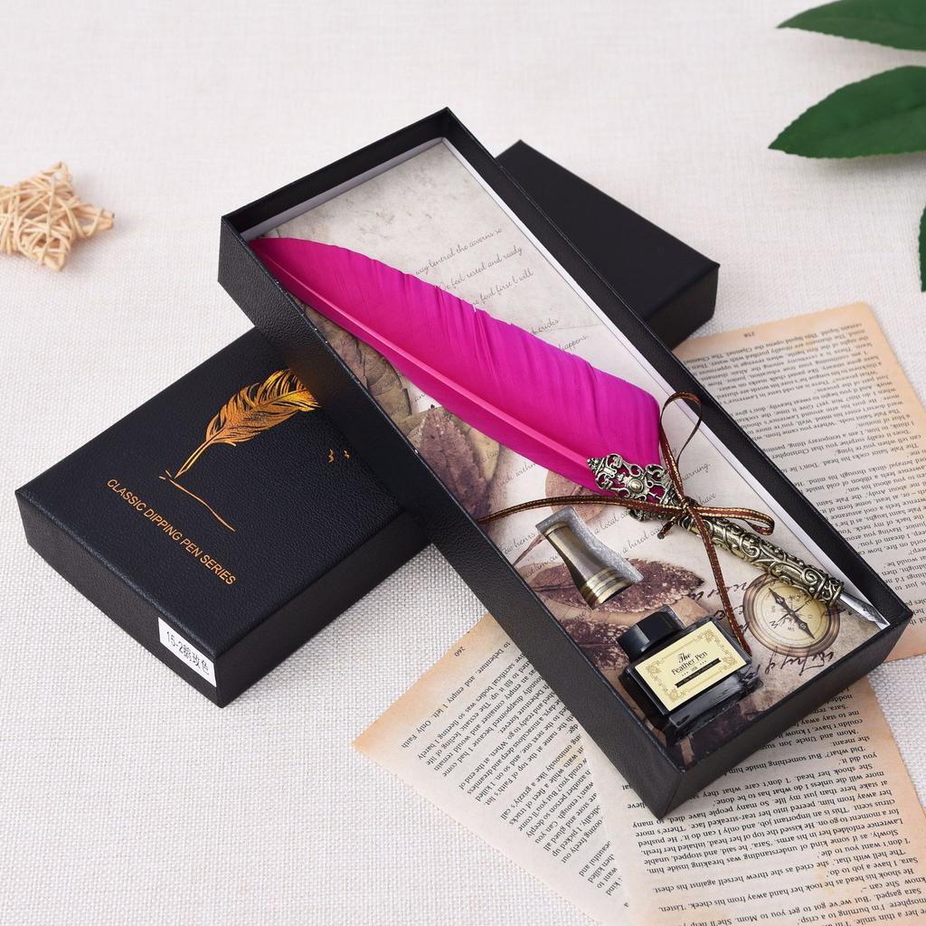 Federkiel, Tintenfass-Set, Füllfederhalter Klassischer Schreibstil Weihnachtsgeschenk