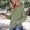 Spring and Autumn Women's Knit Blouse Round Neck Casual Top Green Button Tee Jacquard Long Sleeve Blouse