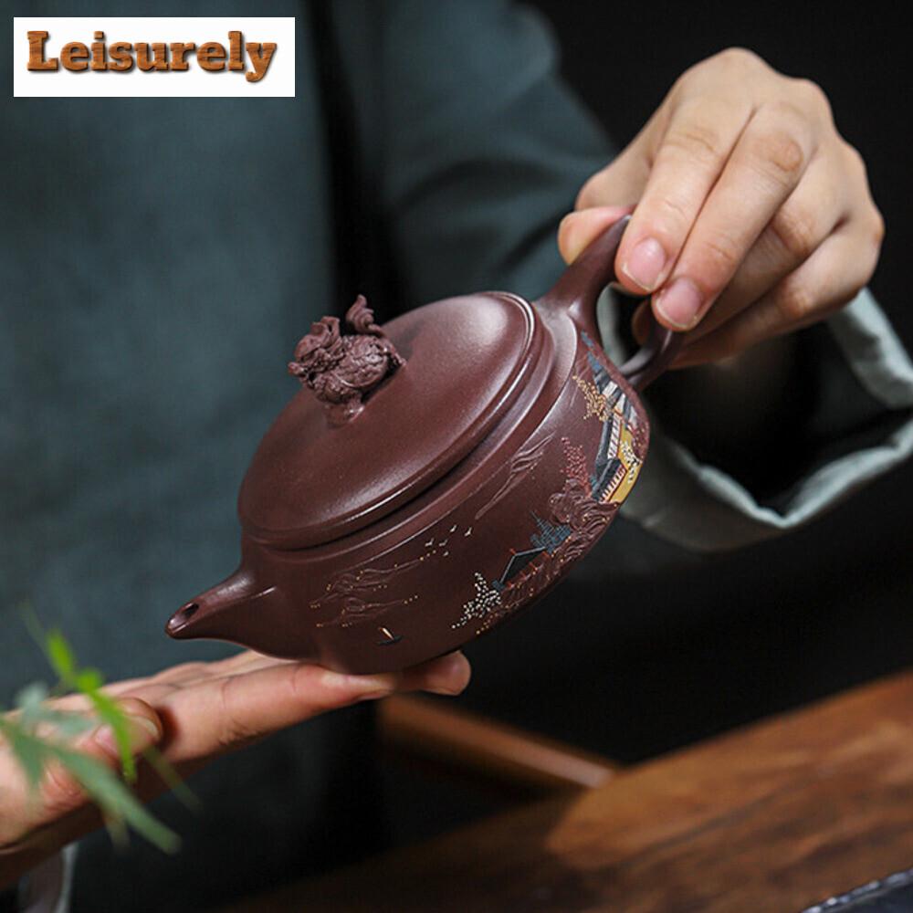240ML Aesthetic Yixing Purple Clay Teapots Made  Hand-carved Pot Raw Ore Purple Mud Kettle Zisha Tea Set Tableware Accessories