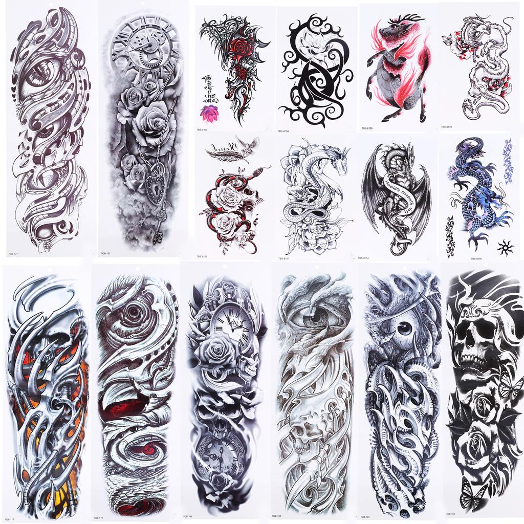 16pcs Fake Tattoo Stickers Temporary Waterproof Large Body Art Tattoos for Arms Legs