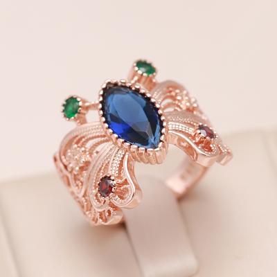 Butterfly Ring For Women  Rose Gold Color Blue Natural Zircon Crystal Gift Vintage Wedding Jewelry