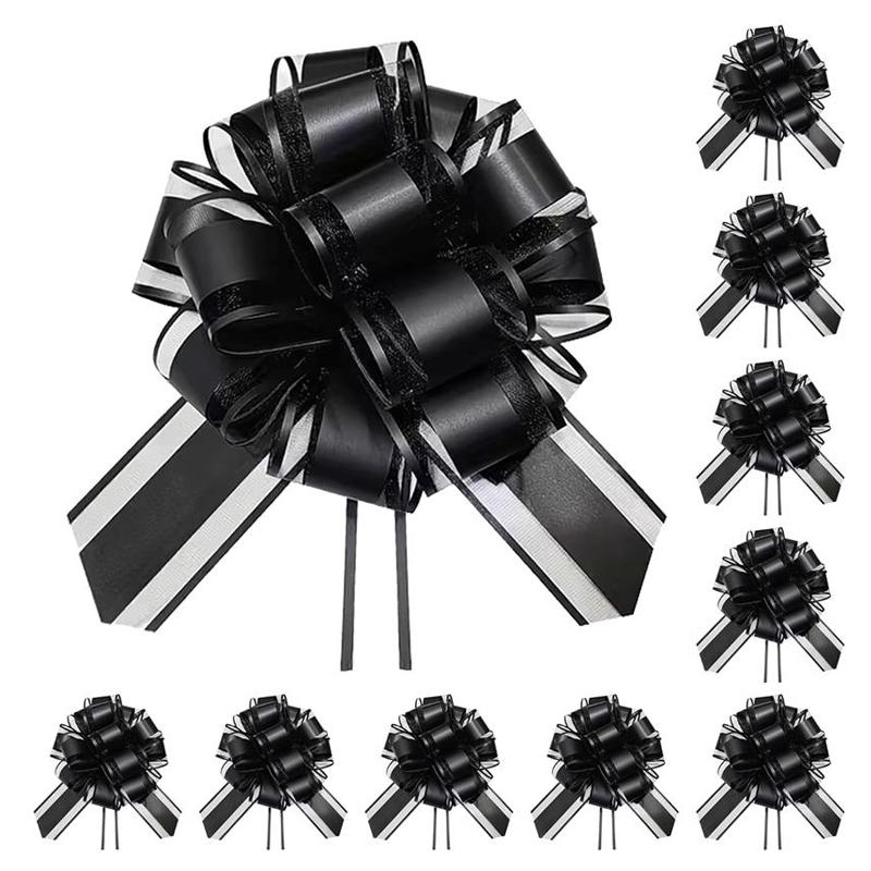 10-Pack Metallic Pull Bows for Gift Wrapping - 6 Inch Reusable Ribbon Bows, Large Instant Floral Decor Bows for Wedding, Christmas
