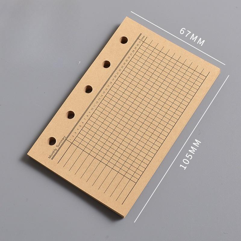 Die Innenseite des M5 Notizbuchs Die leere vertikale Linie des A8 Loseblatt-Kernquadrats und der Wochenplan Eine Seite pro Tag zum Eintragen