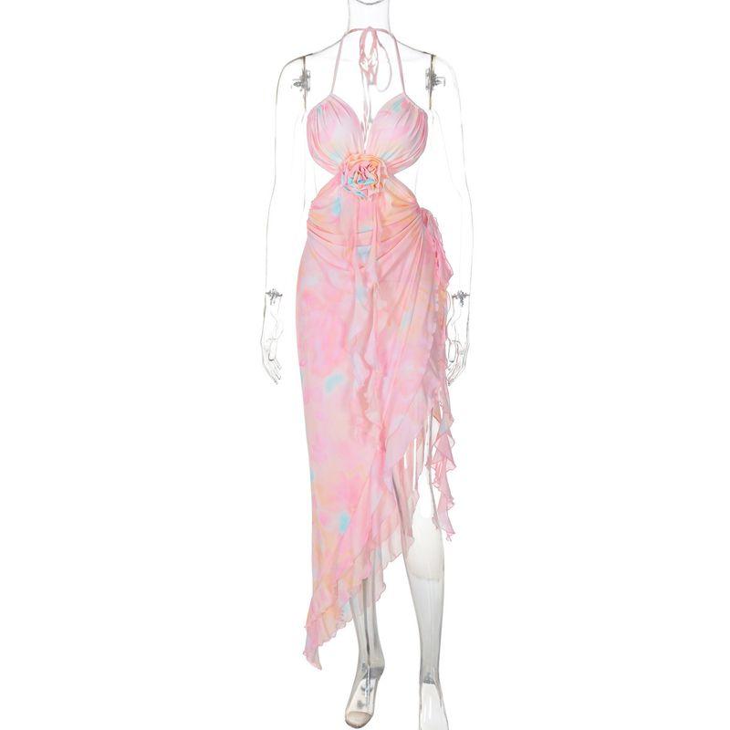 

Европейская и американская женская одежда 2024 Осень Новая мода Сексуальное сетчатое кружевное платье-бандо на шнуровке Женщины Pink S