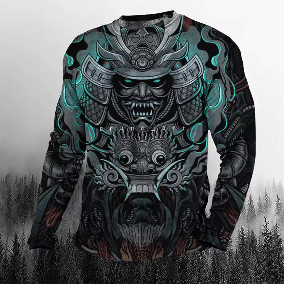 Super Cool Vintage Japanese Samurai Men's T-shirt O-Neck Cotton Men's Clothing Oversized Casual Long Sleeve Tops 3D Printed T Shirts