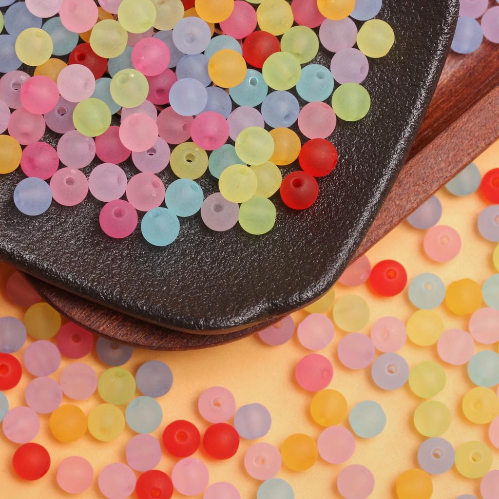 Creative Acrylic DIY Frosting Beads Colorful Semi Transparent Color 80Pcs 6mm Round Crafts for Jewelry Making