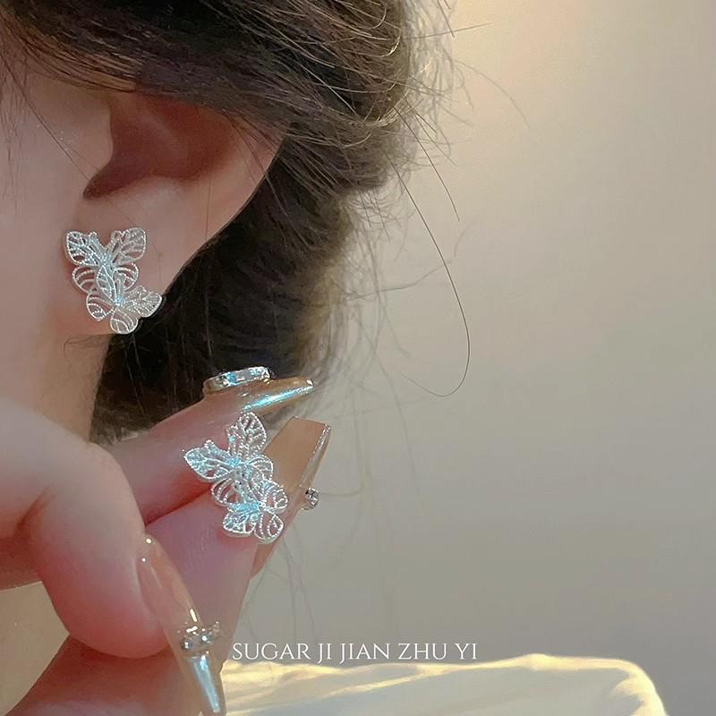 Unique 925 Silver Butterfly Zircon Pearl Stud Earrings for Women - High-End Fashion Jewelry