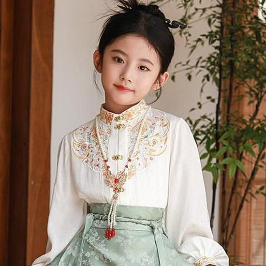 Children's Hanfu Set: Women's Mian Skirt with Embroidered Shirt, 2025 Tang Suit Style.