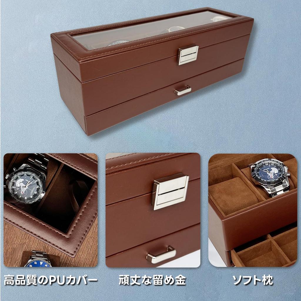 Mocamoro Watch Holds 6 Watch Luxury Watch Collection for Clear Glass Gift Case, Watches, Two-Tier Box, Men, Top, Display,