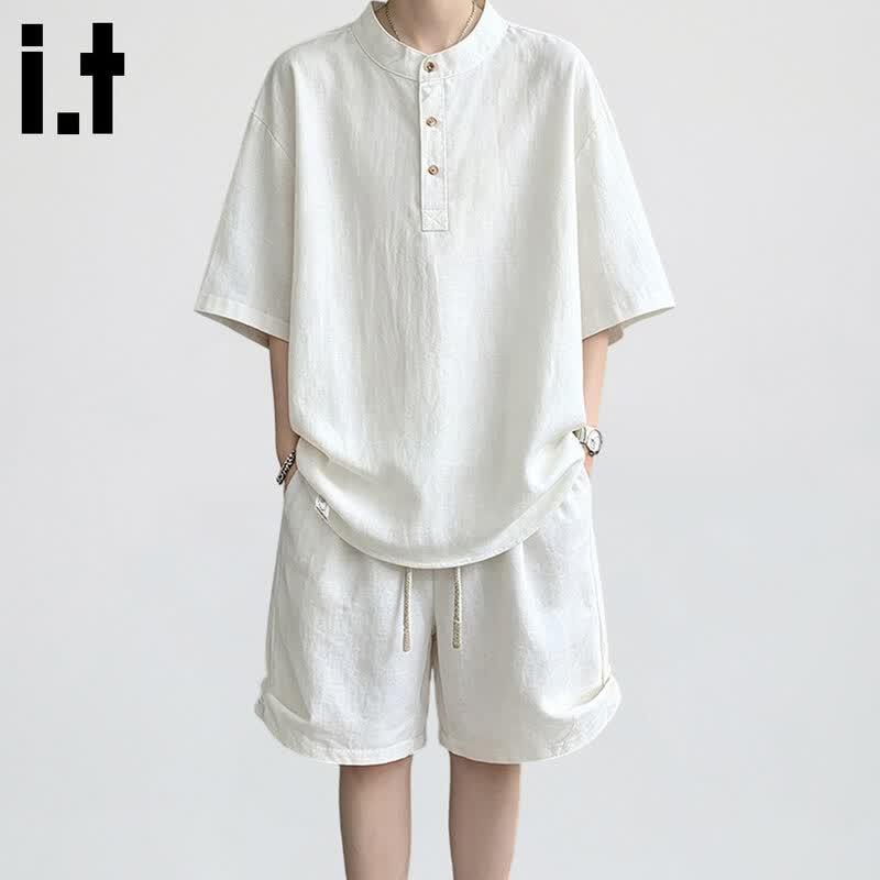 Men's Tencel-Linen Blend Casual Two-Piece Set
