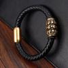 Genuine Leather Bracelet with Gold Plated Skull Charm Luxury Stainless Steel Jewelry for Men Father's Day Gift