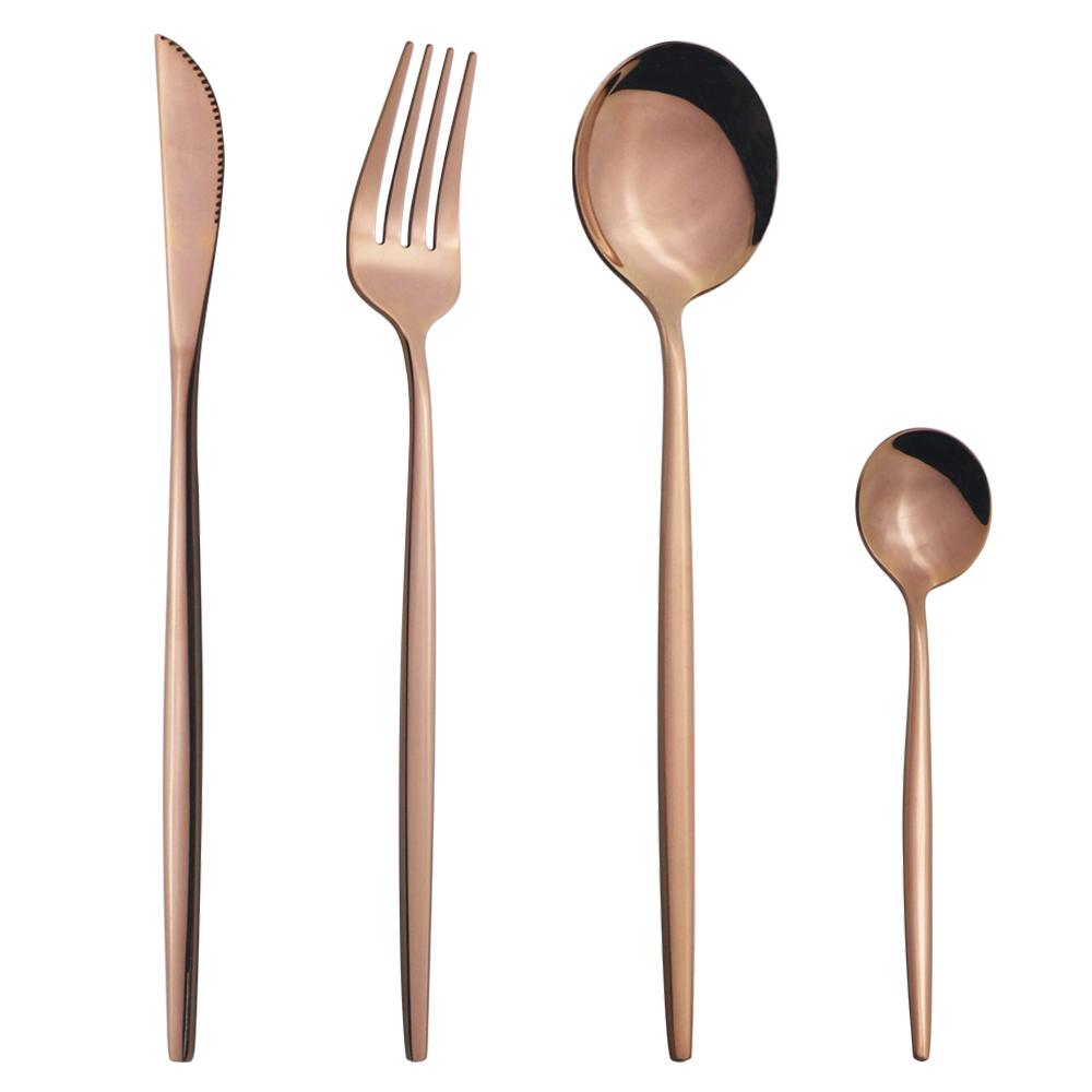 4Pcs/Set Colorful Dinnerware Set Stainless Steel Cutlery Dinner Set Knife Fork Coffee Spoon Silverware Set Kitchen Tableware Set