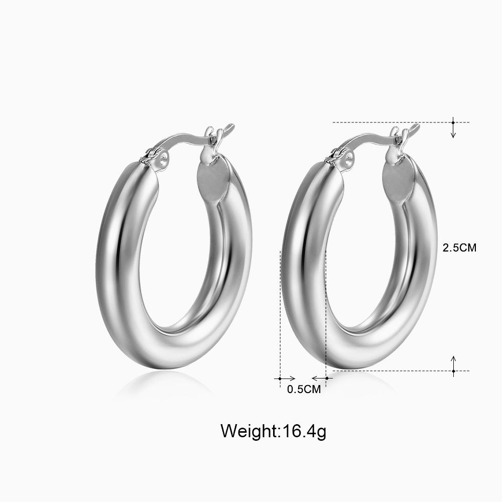 5mm Thick Round Stainless Steel Hoop Earrings for Women Classic Temperament Circle Ear Buckle Female Party Daily Jewelry