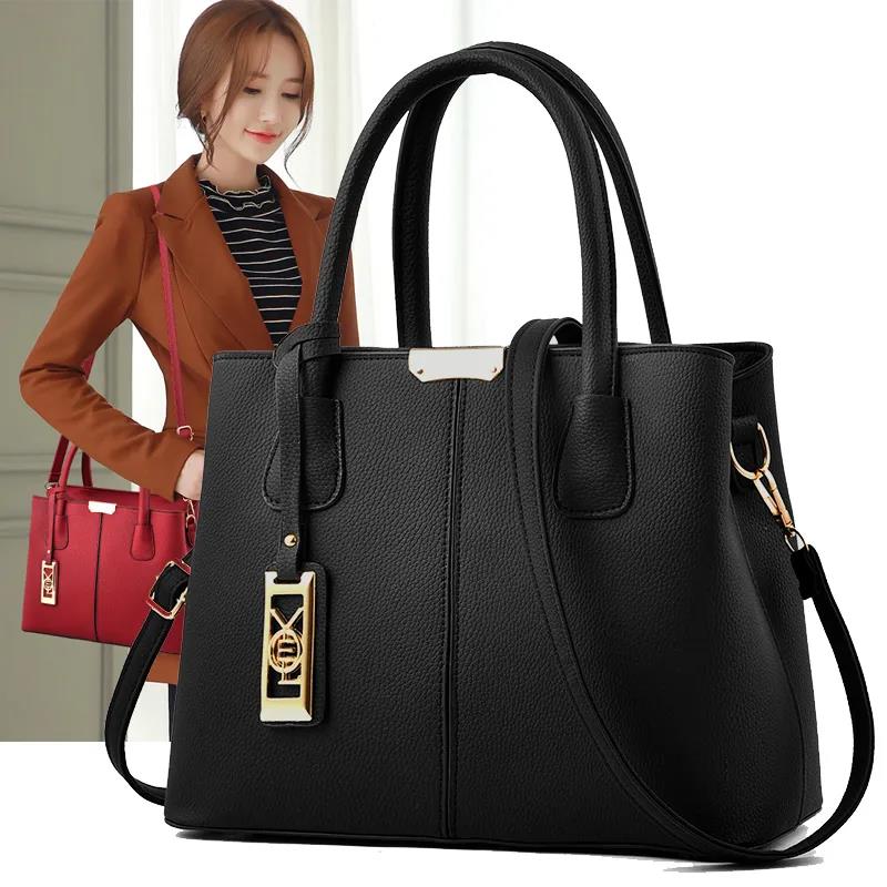 Women's Soft Leather Handbag Large Capacity Single Shoulder Messenger Bag Solid Color Leather Bag for Office Ladies