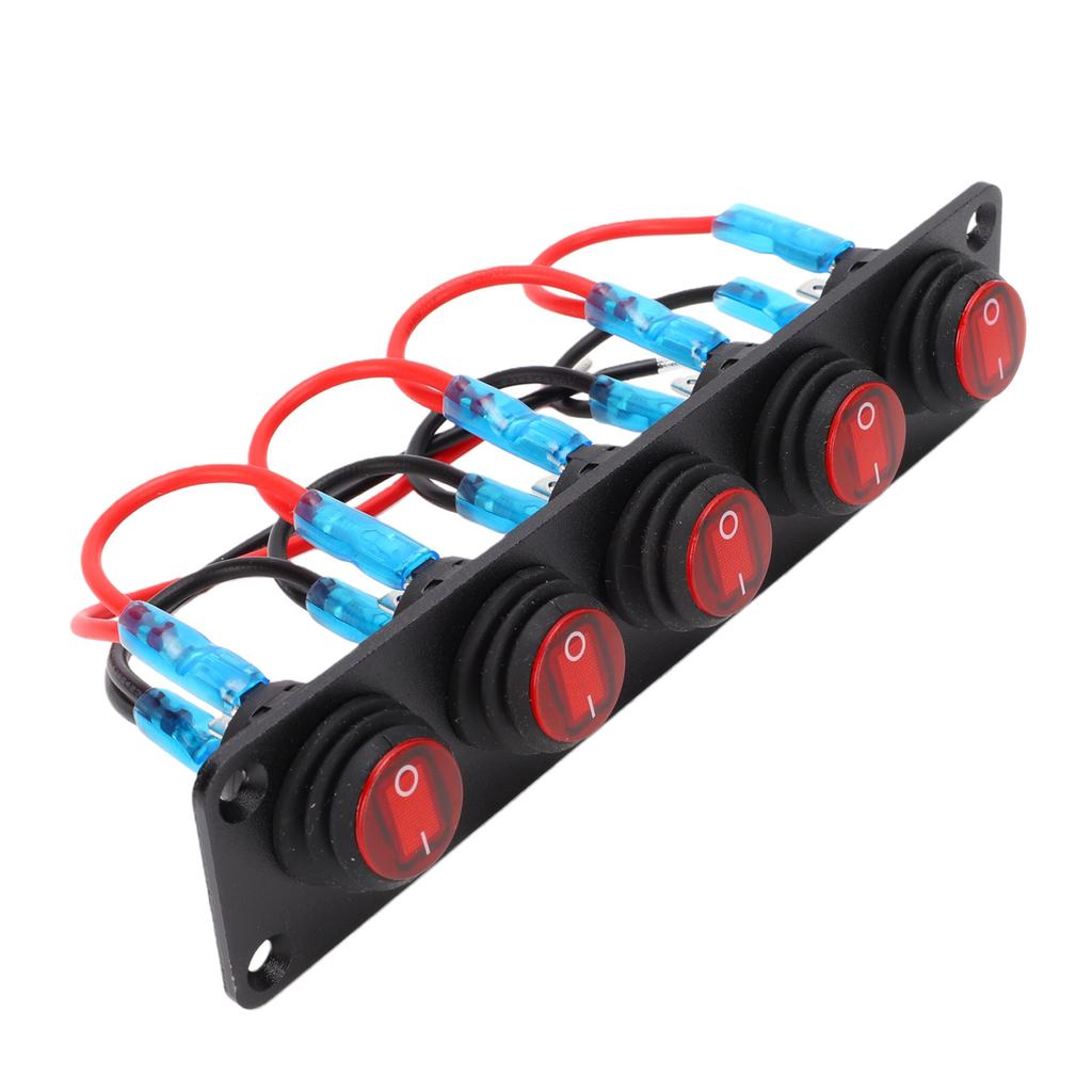 5 Gang Round Switch Panel with LED Water Proof Controlled Circuit Marine Switch Panel Red
