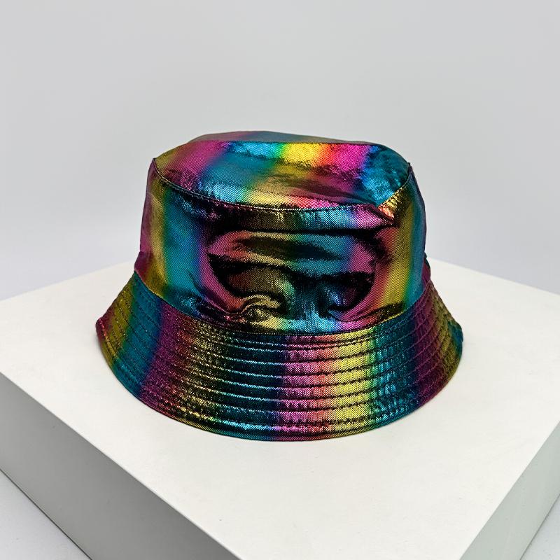 Fisherman Bucket Reflective Visibility High Color Multi Leather PU Faux Women  Men For Neutral Gender Fresh Caps Hats Double Sided Sunshade