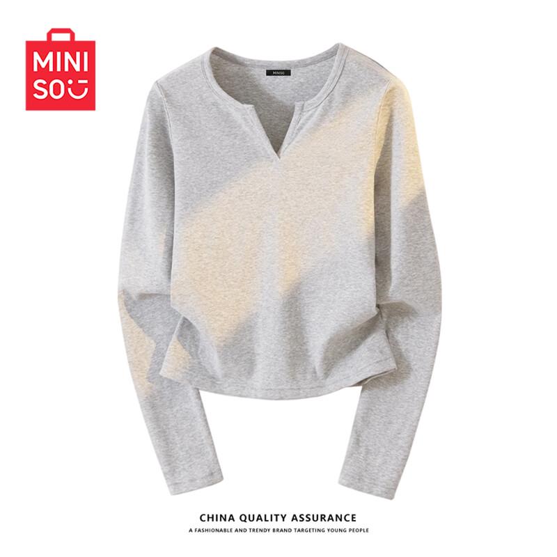 MINISO Women s V-Neck Long Sleeve Slim Fit T-Shirt S