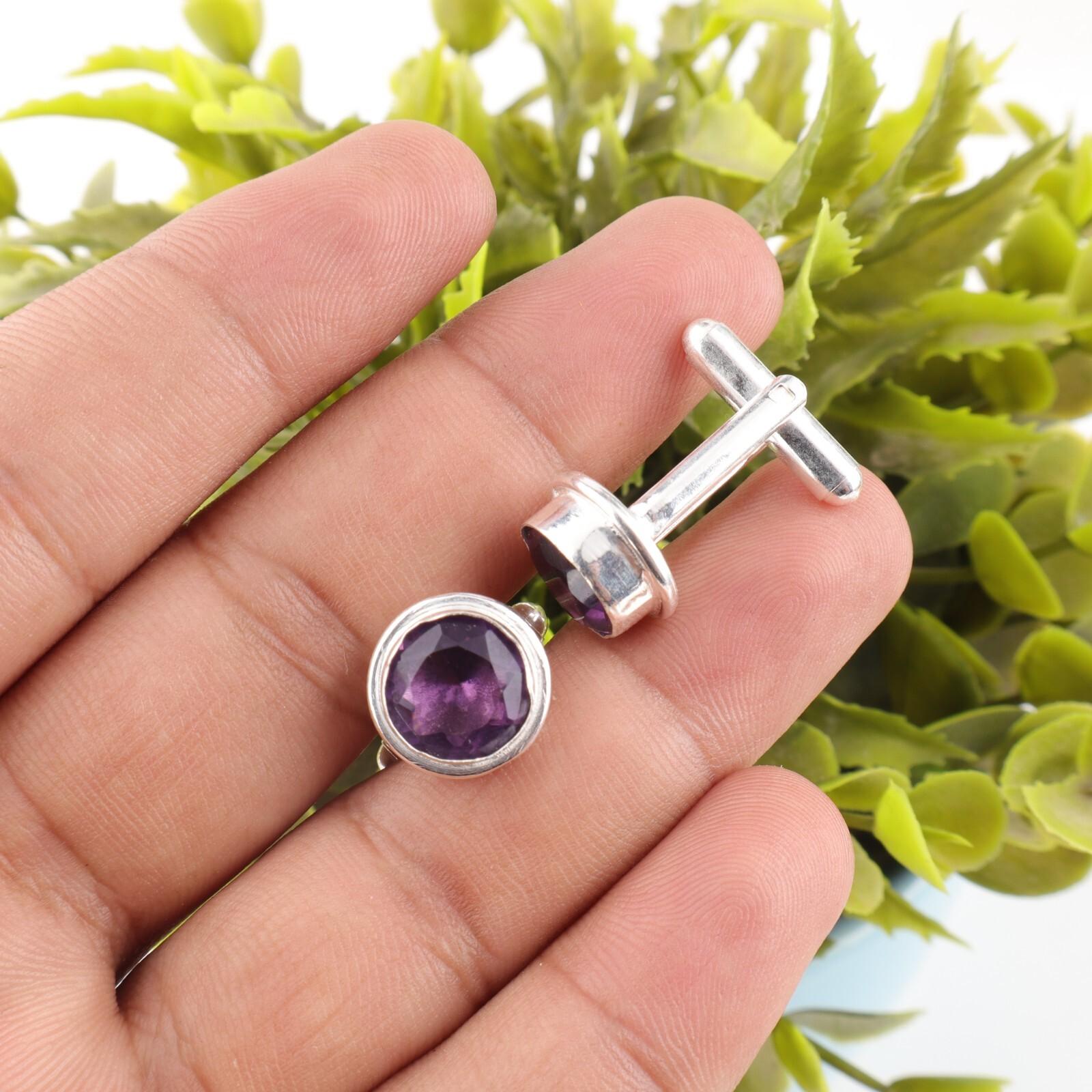 

Amethyst Gemstone 925 Sterling Silver Handmade Jewelry Stylish Cufflinks 0.50 CL-4-1