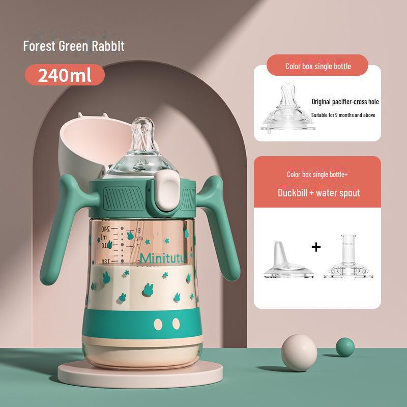 Minitutu Wide Mouth Bottle with Temp-Sensitive Scale, Flip-Top, Anti-Fall, Anti-Flatulence, and Suction Duckbill