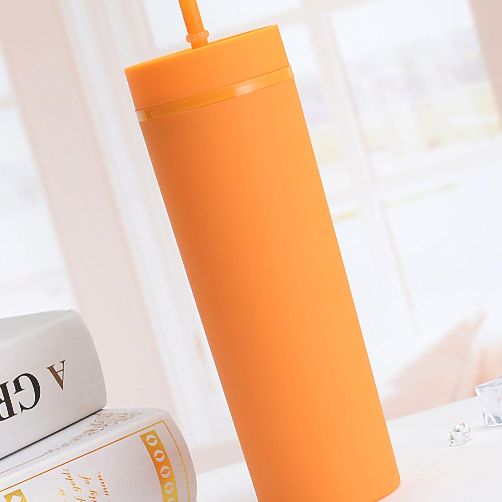 

Цветная пластиковая стакан-бутылка с трубочкой, простой стиль, удобная для руки, большой объем оранжевый