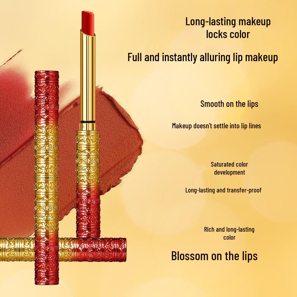 Jiao Zhi Wu Yu Velvet Non-Stick Lipstick: Moisturizing, Long-Lasting, Color-Locking, Brightens Complexion.
