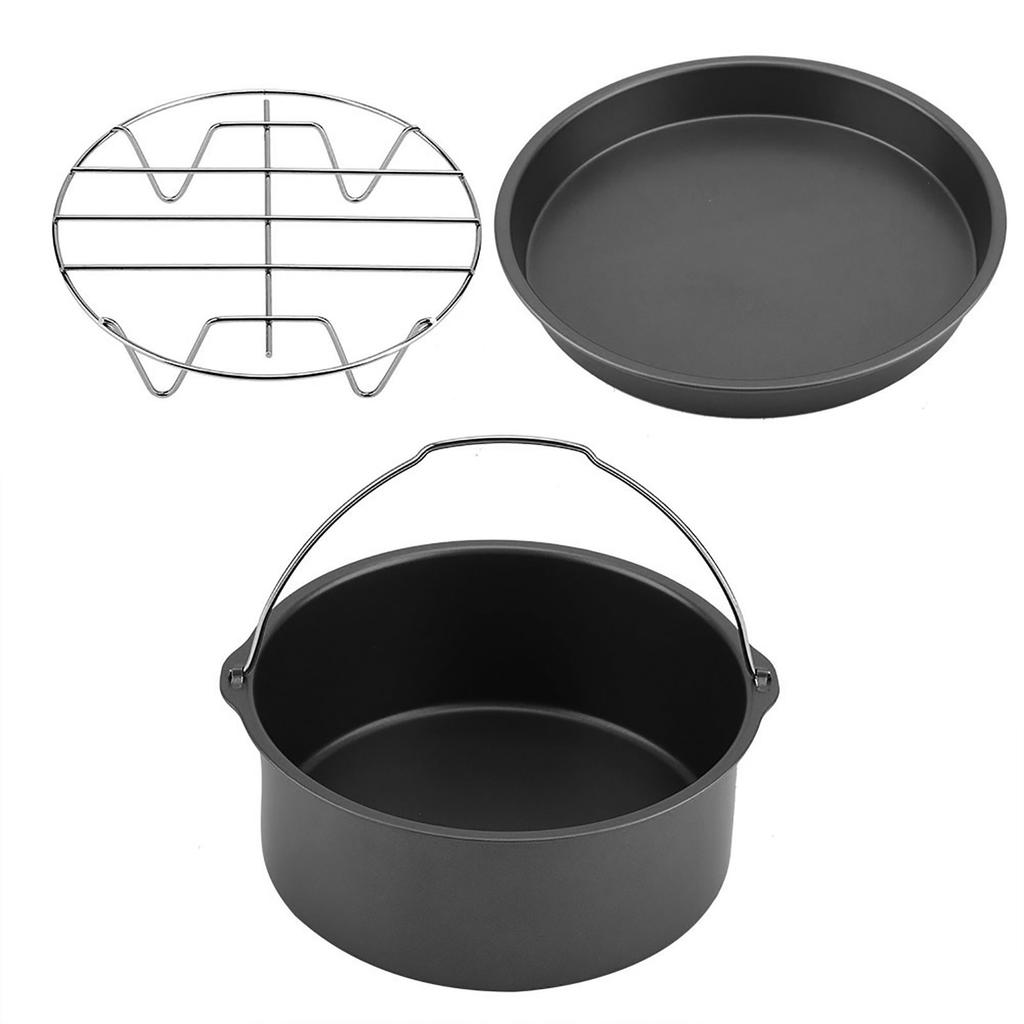 8""3 In 1 Multifunctional Air Fryer Accessories Set Bread Shelf Cake Barrel Pizza Pan(Black)