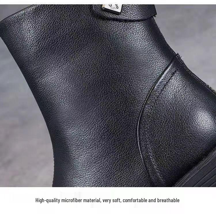 2025 Women's Winter Martin Boots: Fleece-lined Warm Flat-bottom Soft Leather, Trendy and Versatile Mid-calf Ankle Boots