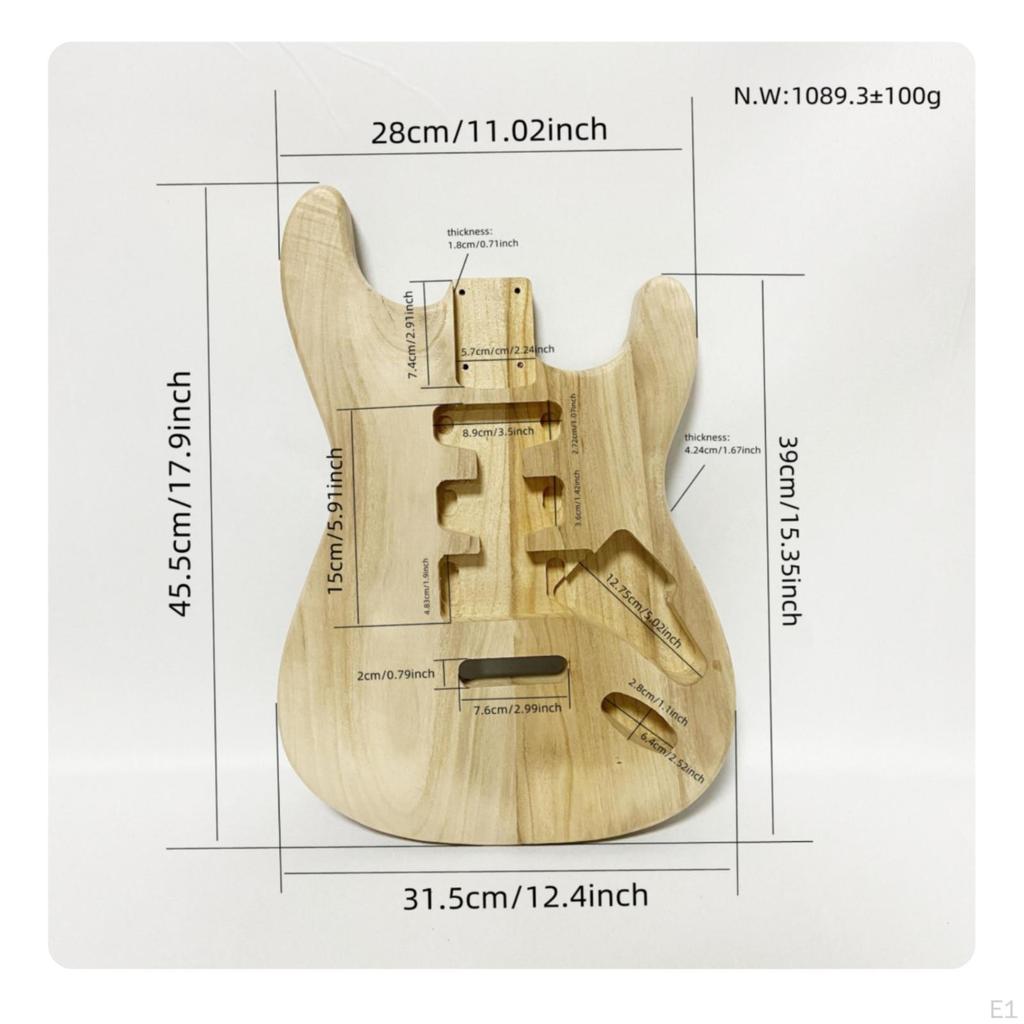Guitar Body Paulownia Wood Unfinished PreDrilled for Luthier