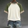 Women's Casual V-Neck Raglan Short Sleeve Color Print Top for Everyday Wear