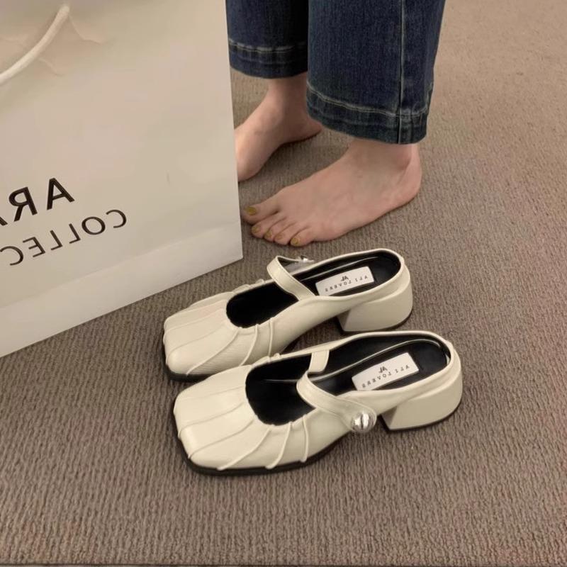 

Французские женские полушлепанцы с серебряным верхом класса люкс, для улицы, весенне-летние, новые, ленивые, на толстом каблуке, одинарные туфли 40