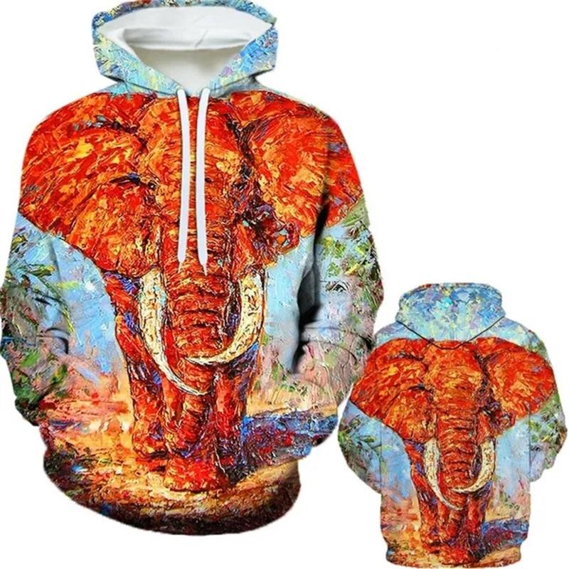 Personalizovaná Móda Zvířecí Olejomalba Slon 3D Tištěné Pánské Zimní Ležérní Mikiny Harajuku Zábavná Mikina Unisex Topy