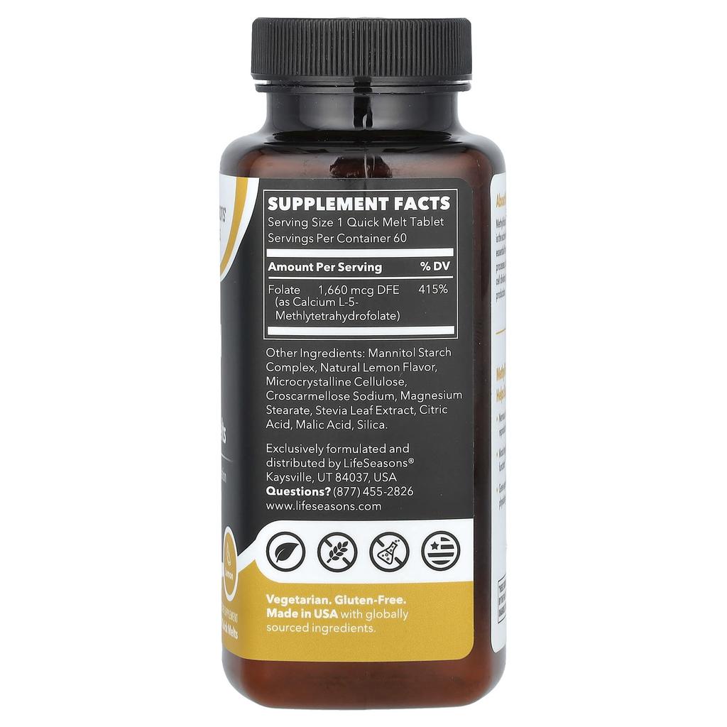 Methylfolate Quick Melts, Lemon, Quick Melt 60 Tablets (1,660Mcg Per Tablet)