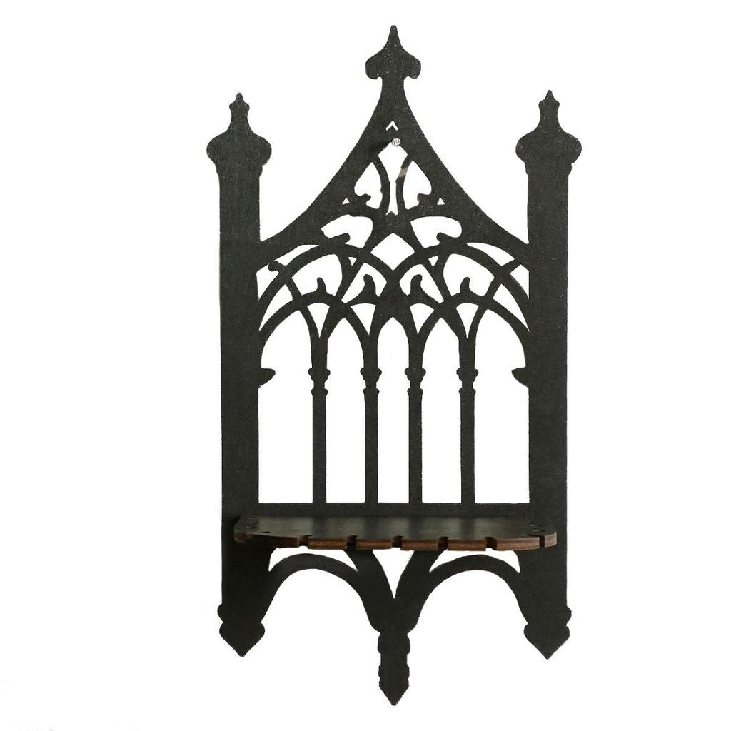 Bohemian Gothic Black Wooden Wall-Mounted Shelf for Bedroom Decor