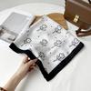 Old money style printed silk scarf retro brown scarf neck square scarf fashionable versatile herringbone pattern cotton and linen silk scarf
