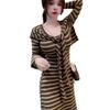 Autumn new Korean version temperament slim and thin striped long-sleeved dress women's hip T-shirt long dress foreign style