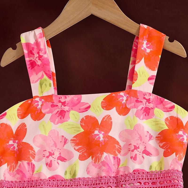 Neues 2025 Sommer-Trägerkleid für Mädchen Kinder Mode Druckkleider Strandurlaubsstil