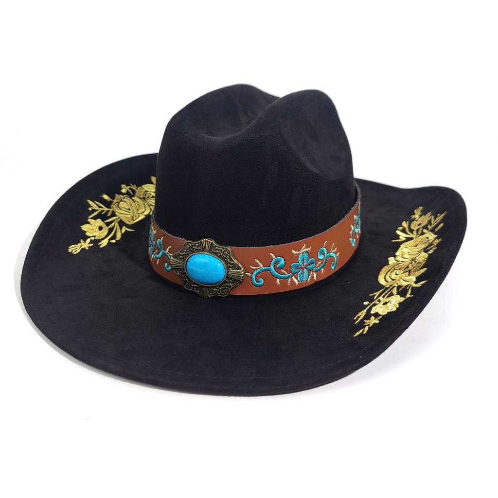 New Xizang ethnic style western cowboy hat suede jazz hat men's and women's fashion personality big brim retro top hat