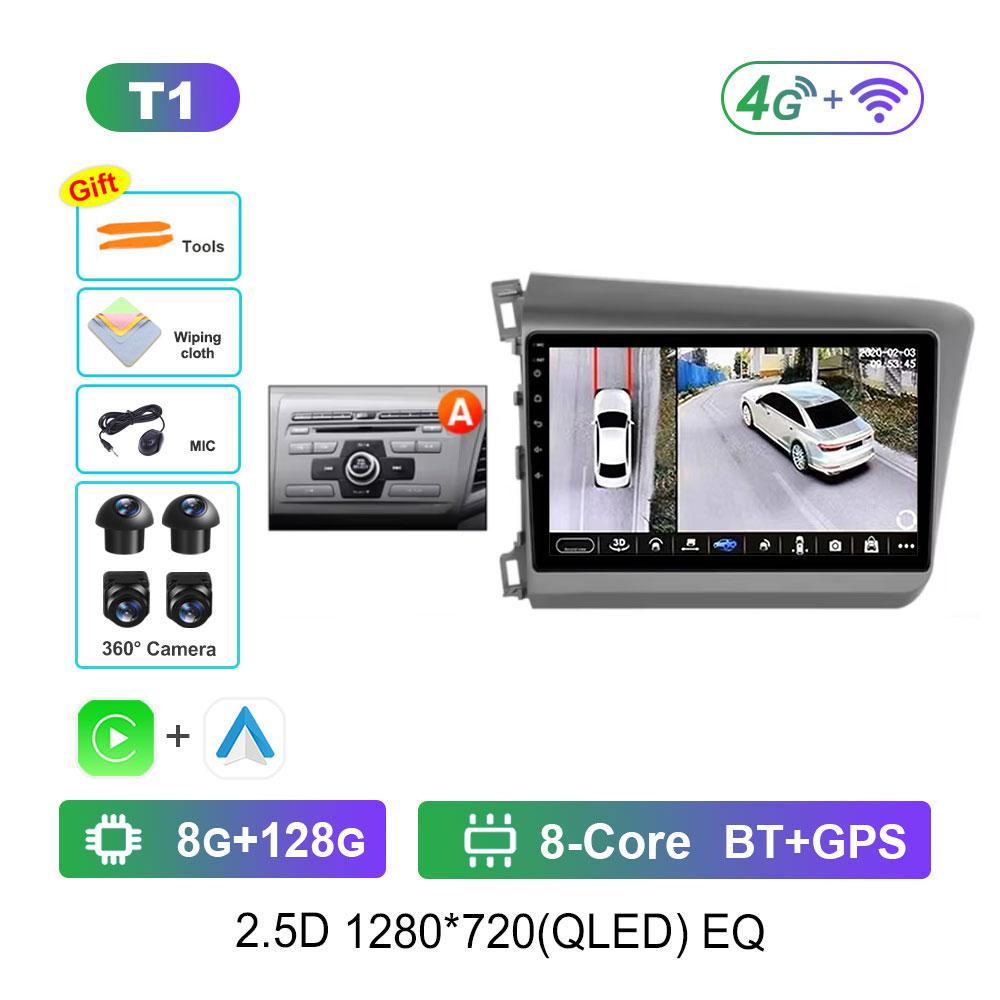 Android 14 Car Radio Multimedia Player for For Honda Civic 9 2012 - 2015 GPS Navi WiFi QLED Screen DSP Stereo 4G Cooling Fan