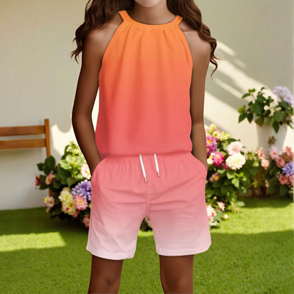 Children's Casual Fashion Round Neck Sleeveless Top Shorts Set