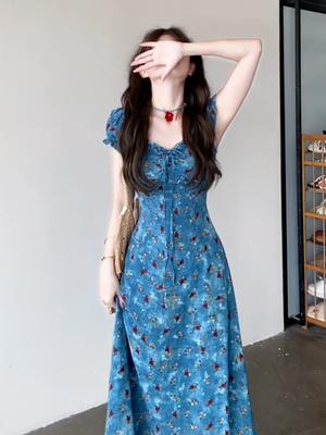 Summer Great-looking French Blue Floral Dress Women's Clothing Summer 2026 New Popular Small Dress