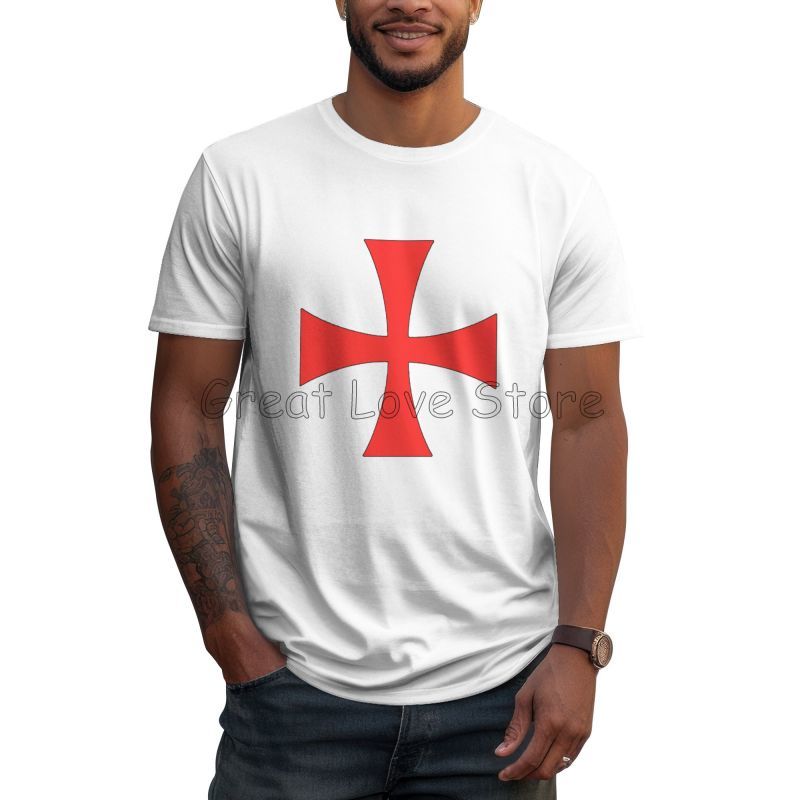 T-shirt Stampate Personalizzate con Croce dei Cavalieri Templari Uomo Estate Comode Traspiranti T-shirt Unisex 100% Cotone Manica Corta T-shirt Top