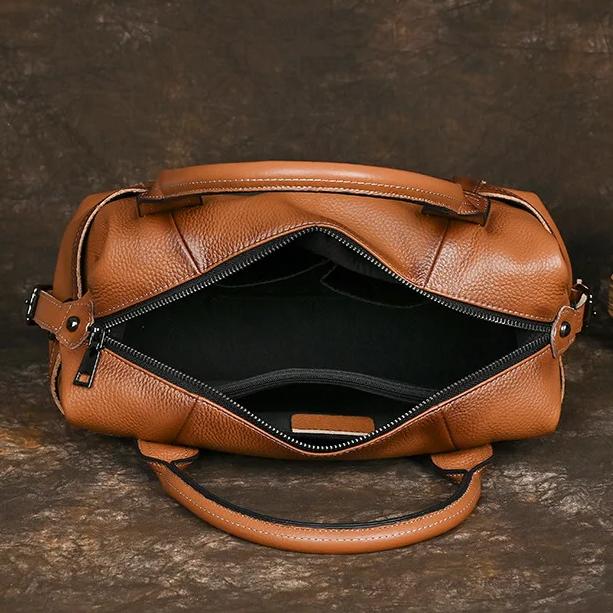 Johnature Versatile Women's Handbag Handmade Retro Genuine Leather Large Capacity Solid Color Shoulder Bags